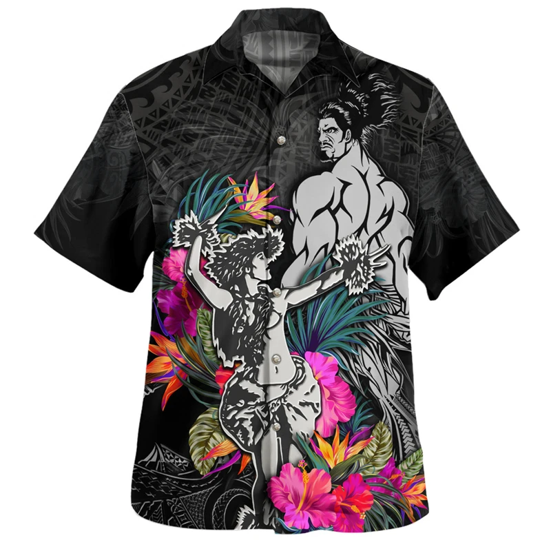 

Polynesian Fashion Trend Tribal Culture Retro 3D Printed Street Short Sleeve Mens Shirts Lapel Button Men Clothing High Quality