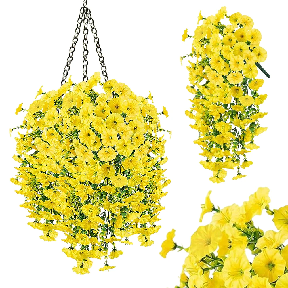 Realistic Hanging Flowers Waterproof Artificial Morning Glory Flowers Fake Flowers Plants for Garden Porch Window Decoration