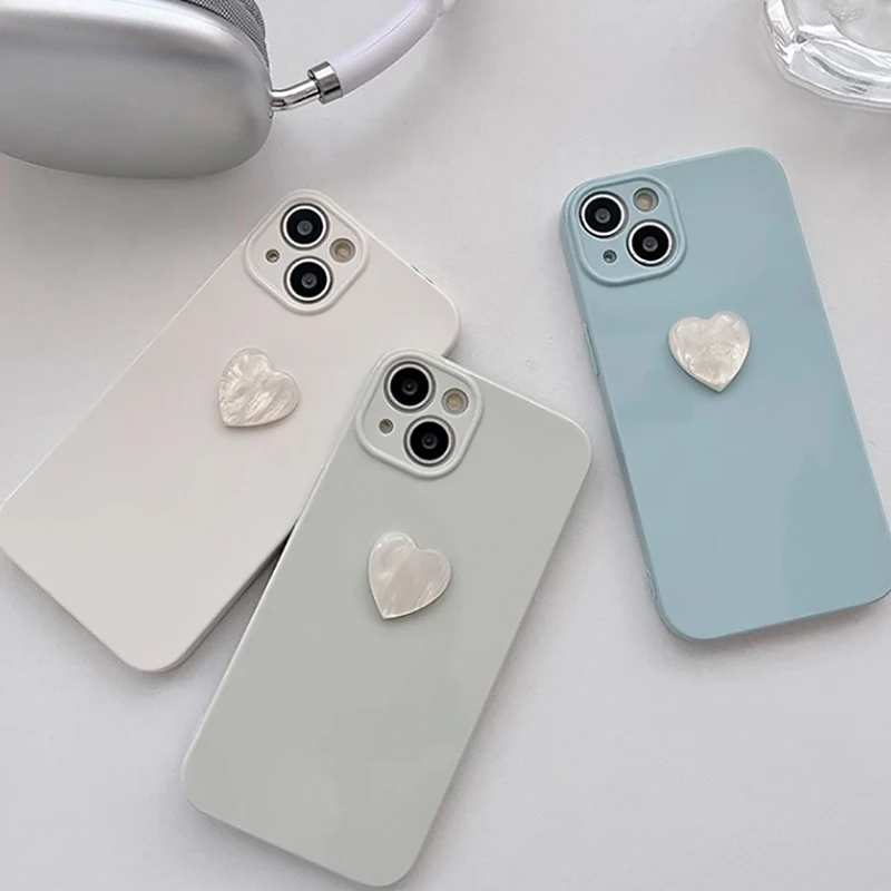 3D Love Heart Ring Holder Funda De Cuero Cuadrada Para IPhone 14