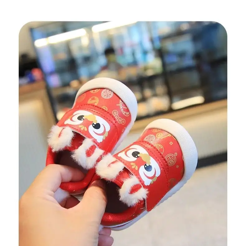 Baby's New Year Shoes with Velvet and Spring Chinese style Baby Trendy Red 1-3 Year Old Soft Soled Anti slip Sneakers 6