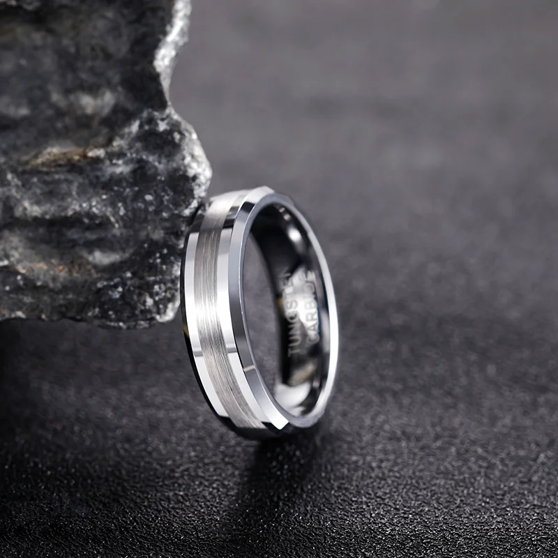 TIGRADE Fashion 6/8MM High Polish Man Rings Brushed Tungsten Carbide Ring Simple Classic Wedding Band Engagement Ring 2