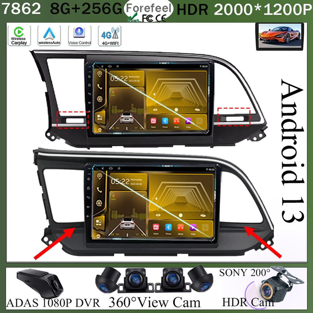 

Carplay Android 13 Car Android For Hyundai Elantra 6 2015- 2020 Car Multimedia Player Touch Screen GPS Navigation No 2din DVD BT