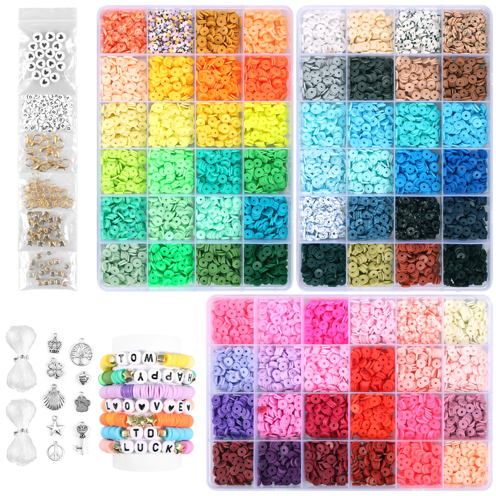 9362Pcs Clay Beads Bracelet Making Kit 72 Colors DIY Clay Beads Spacer Crafts Kit for Jewelry Necklaces Bracelets Pendant