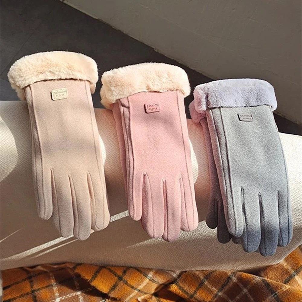 

Women's winter riding and driving plush thickened warm and cold proof touch screen suede velvet gloves JT-26