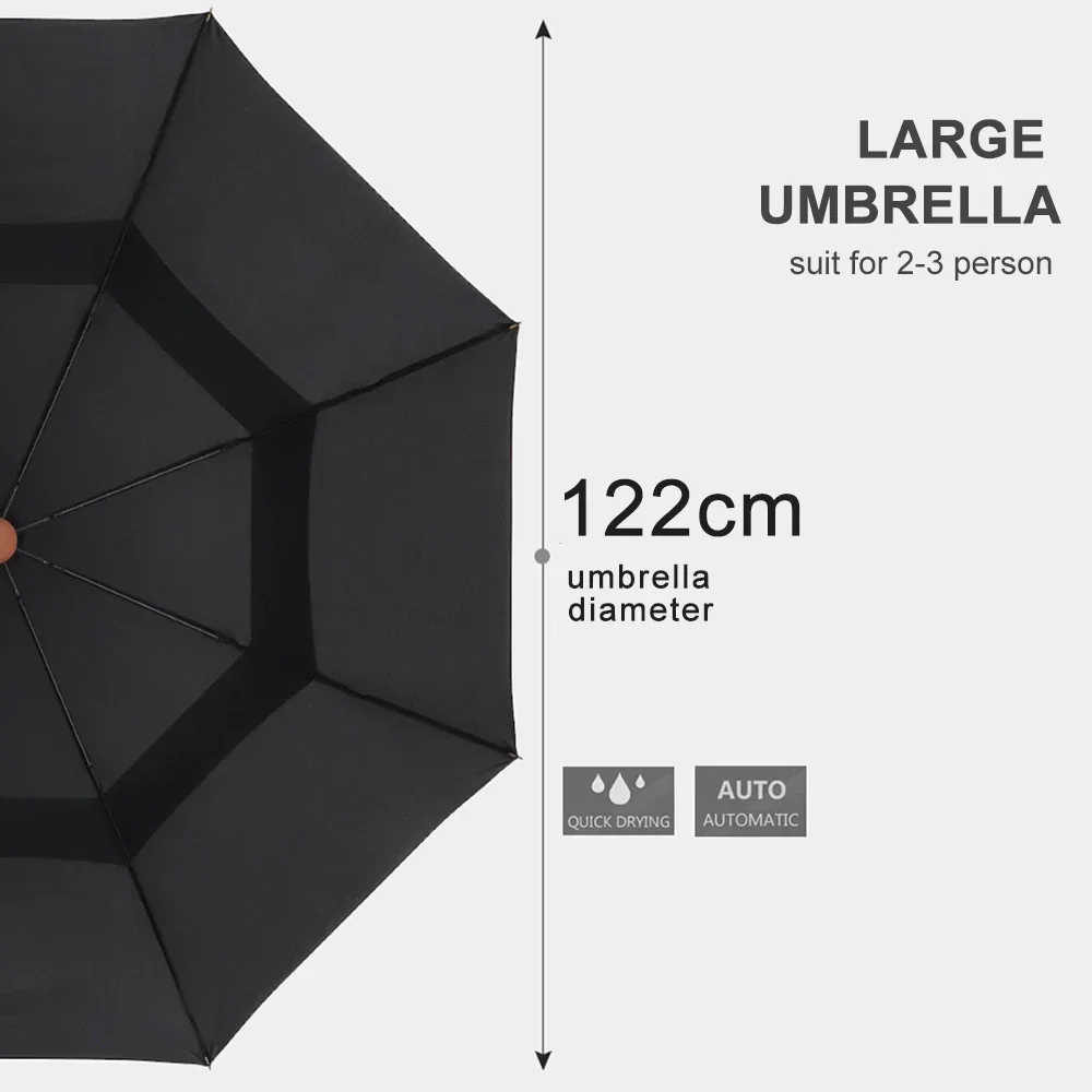 Parachase Wooden Long Umbrella Male Big Size Windproof Golf Umbrella for Men Business Style Large Rain Umbrellas Corporation