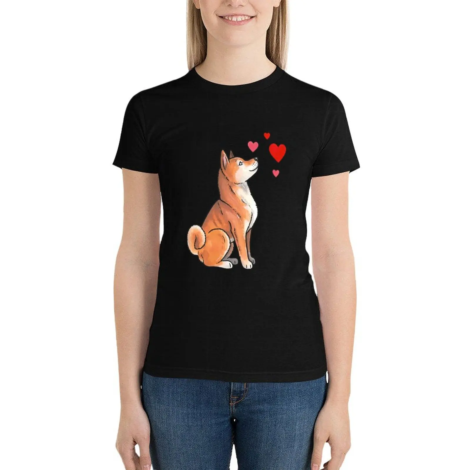 

Shiba Inu love T-Shirt hippie clothes anime clothes Blouse oversized t-shirts for Women graphic tees funny