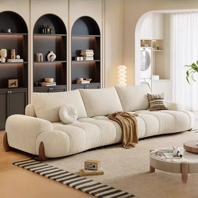 Home Sofa 3 Seater Sofa Pedal Simple Cream Wind Cloud Fabric Curved Sofa Living Room Sofas Couch Sectional Furniture Latex Foam 2
