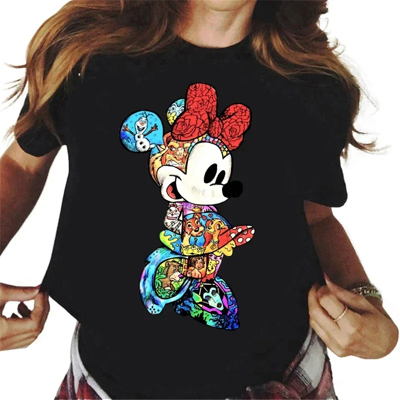 

New T Shirts Fashion Mickey Minnie Mouse Print T-shirt Women Trend Female Tops Cute Tees Female Streetwear T-shirts