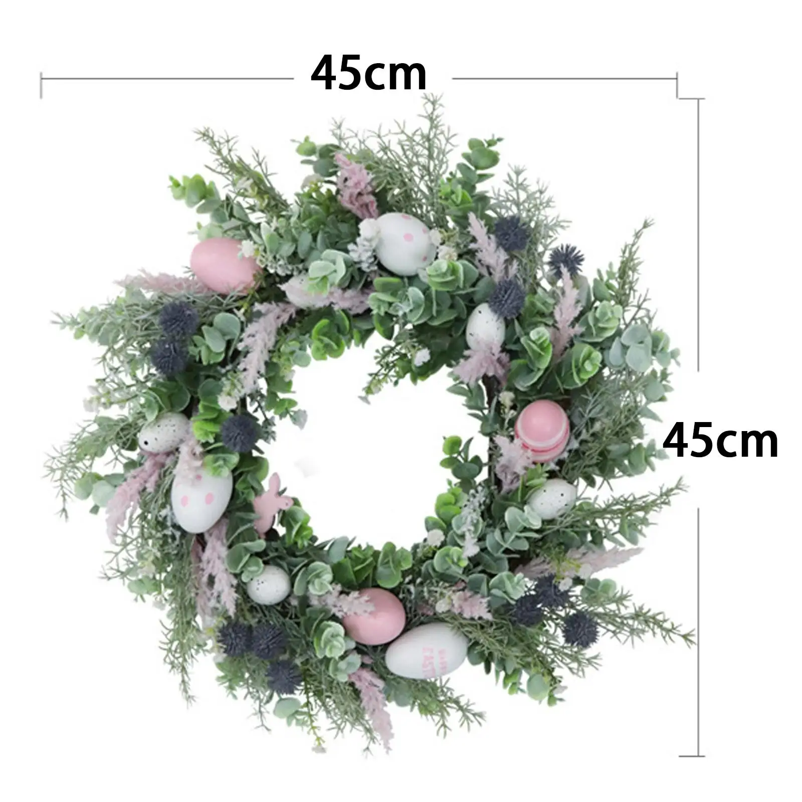 Easter Egg Wreath 17.7`` Green Leaves Spring Summer Wreath Easter Wreath for Party Indoor Outdoor Porch Holiday Celebration