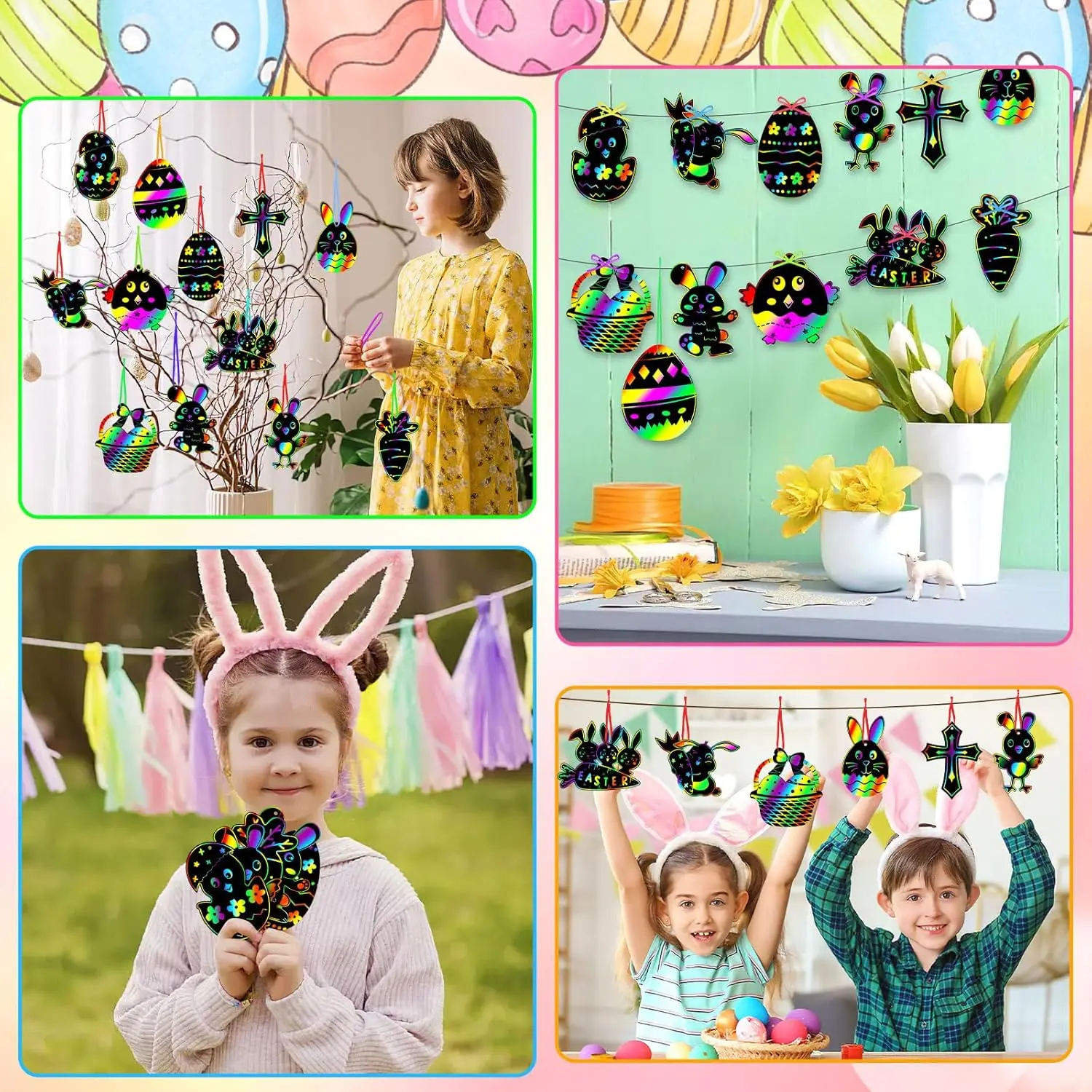 Easter Eggs Decor 12pcs Easter Magic Scratch Paint Crafts DIY for Making Holiday Gifts Egg Basket Fillers Party