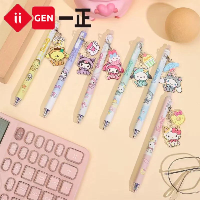 

36pcs Sanrio Melody Hello Kitty Kuromi Gel Pens Erasable Pendant Gel Ink Pen Cartoon Keychain Signing Pen Stationery Wholesale