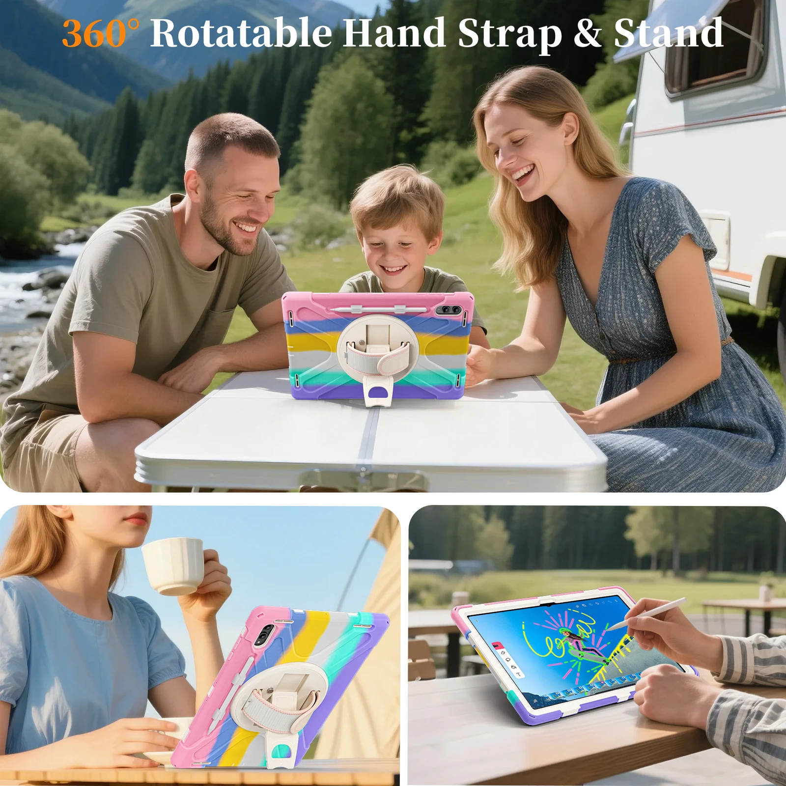 Rotating Stand Rugged Tablet Cover with Shoulder Strap