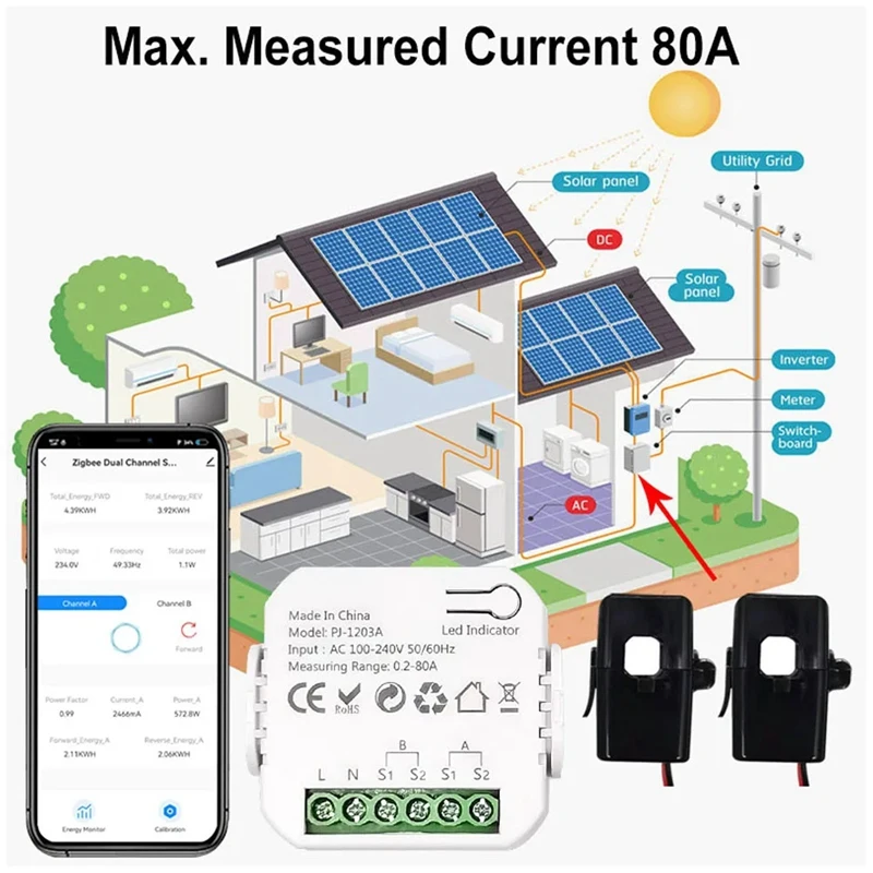 Tuya Zigbee 스마트 에너지 스위치 전력 모니터, 앱 실시간 전력 통계, 소비 조회, 1CT