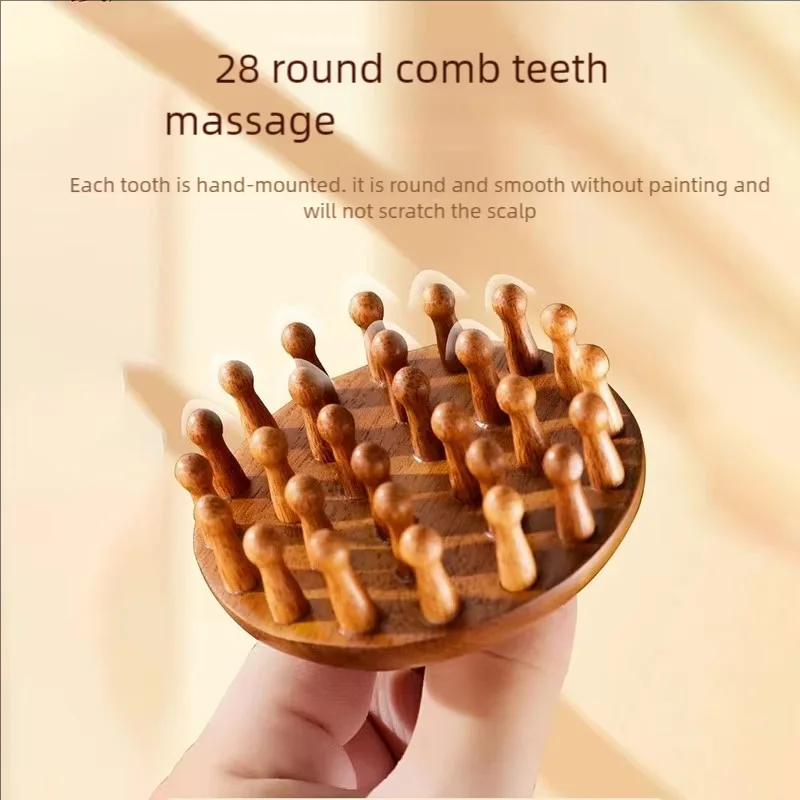 Head Massagers Scalp Massage Comb Sandalwood 28 Nail Disc Tooth Massage Head Whole Body Meridian Comb Massage Tools