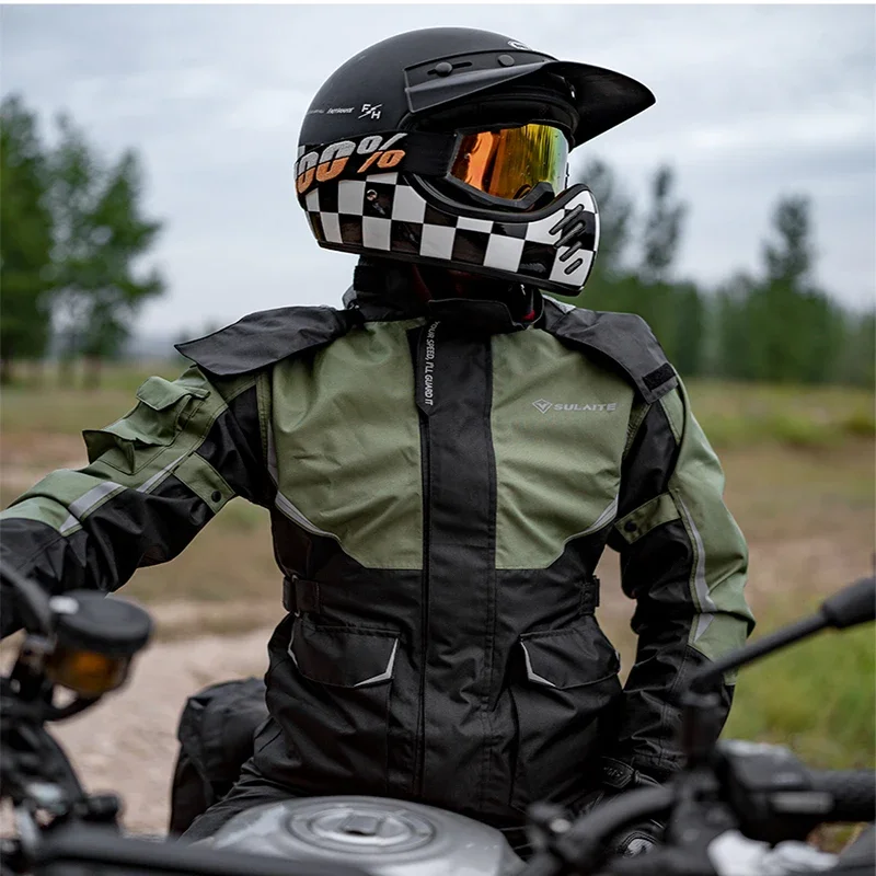 Men Women Waterproof Motorcycle Rider Raincoat Suit Set Reflective