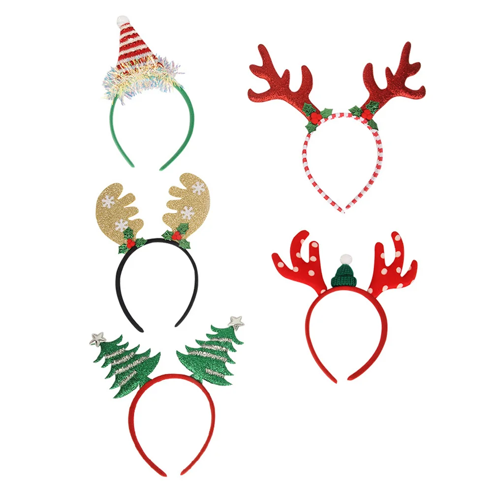 

5 Pcs Christmas Headband Hair Bands Bows Woman Hairstyle Accessories Santa Hat Elastic