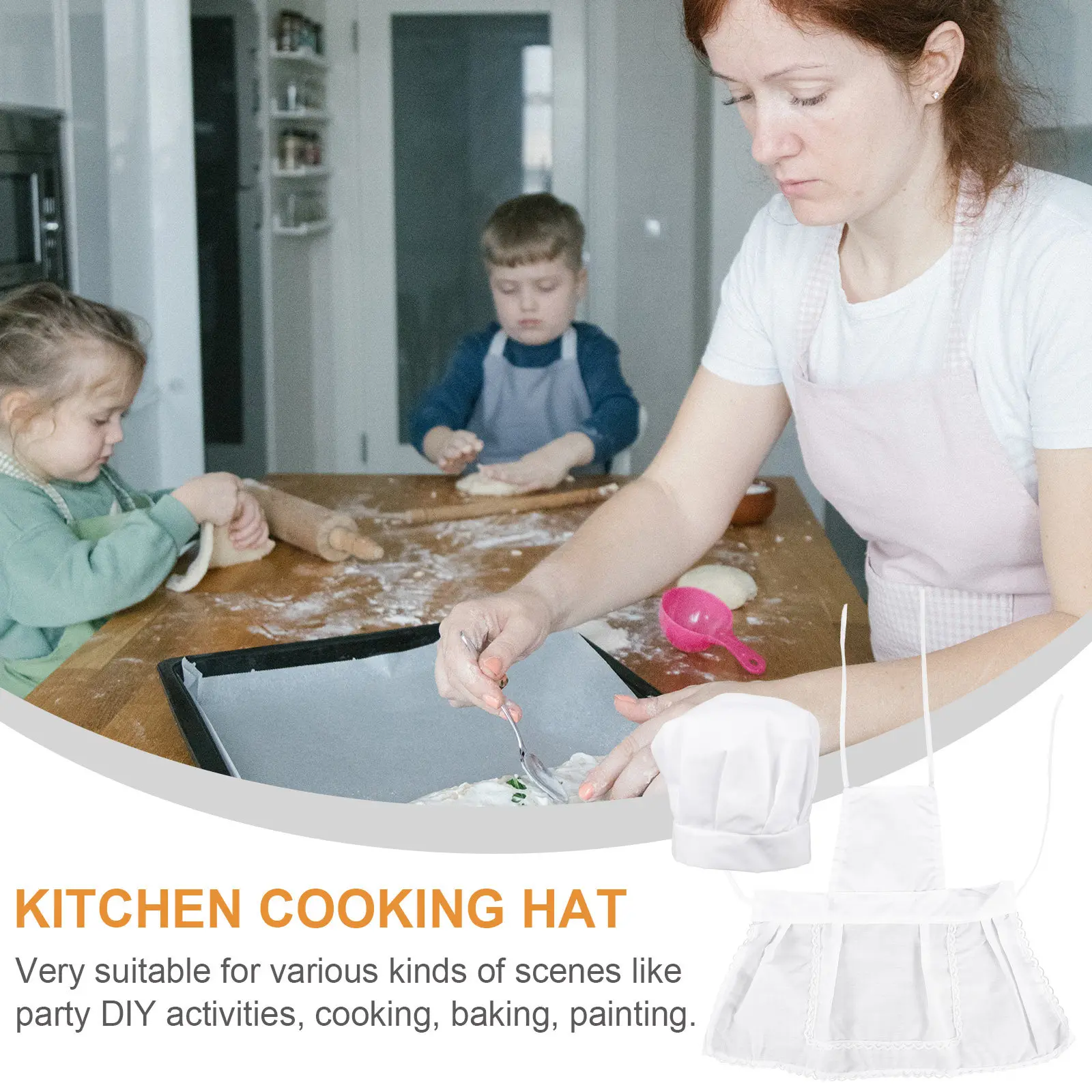 1세트 어린이 셰프 의상 세트(모자와 보관 주머니가 있는 민소매 앞치마 포함) 어린 소녀들의 베이킹 요리 역할에 적합