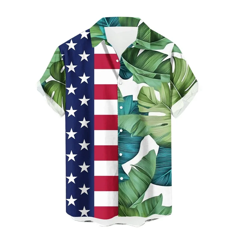 Camisas hawaianas divertidas para hombre, camisas con botones y estampado 3D del Día de la Independencia, camisas de manga corta para vacaciones tropicales, camisas hawaianas para playa