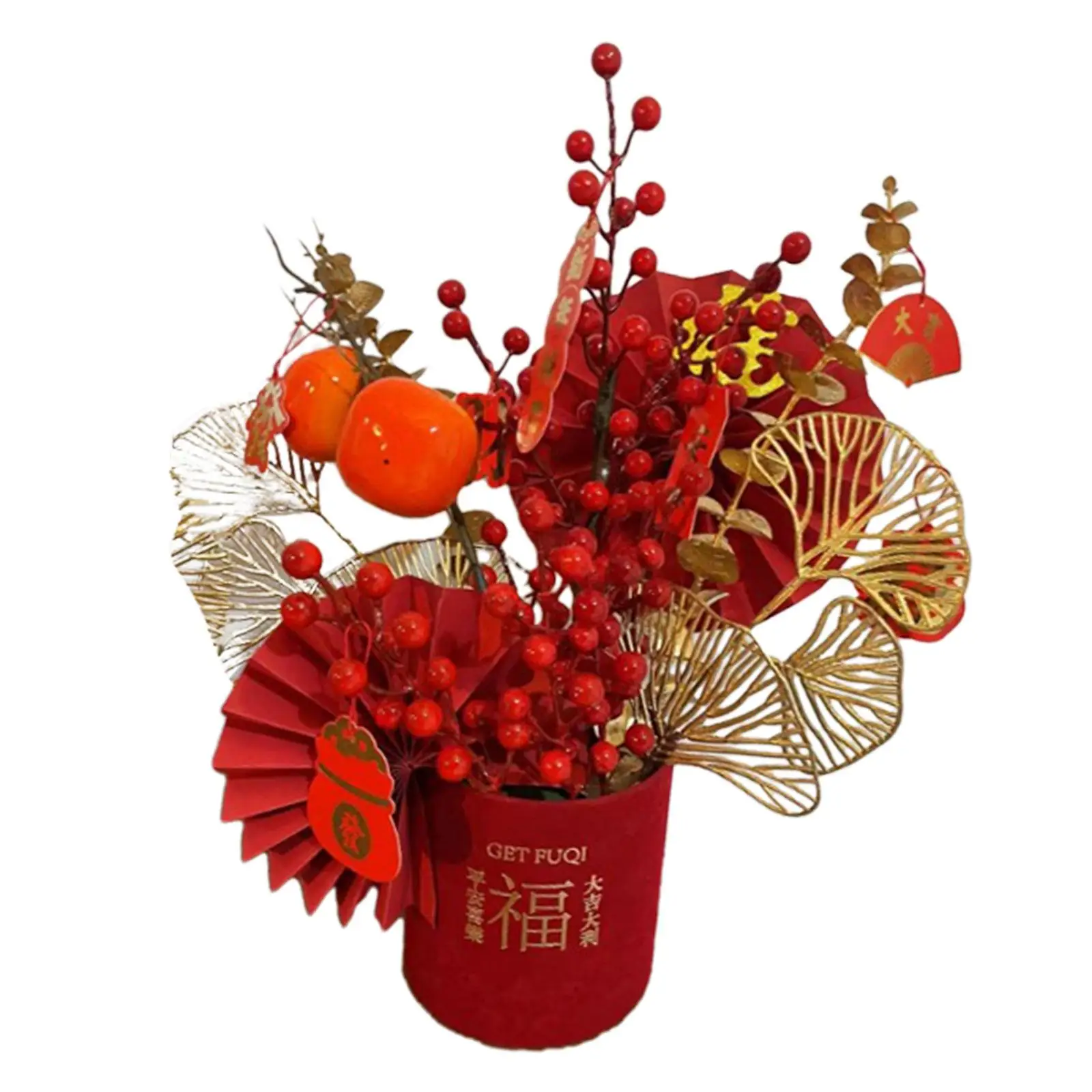 Chinese New Year Lucky Bucket Ornament with Light for Home Office Decor