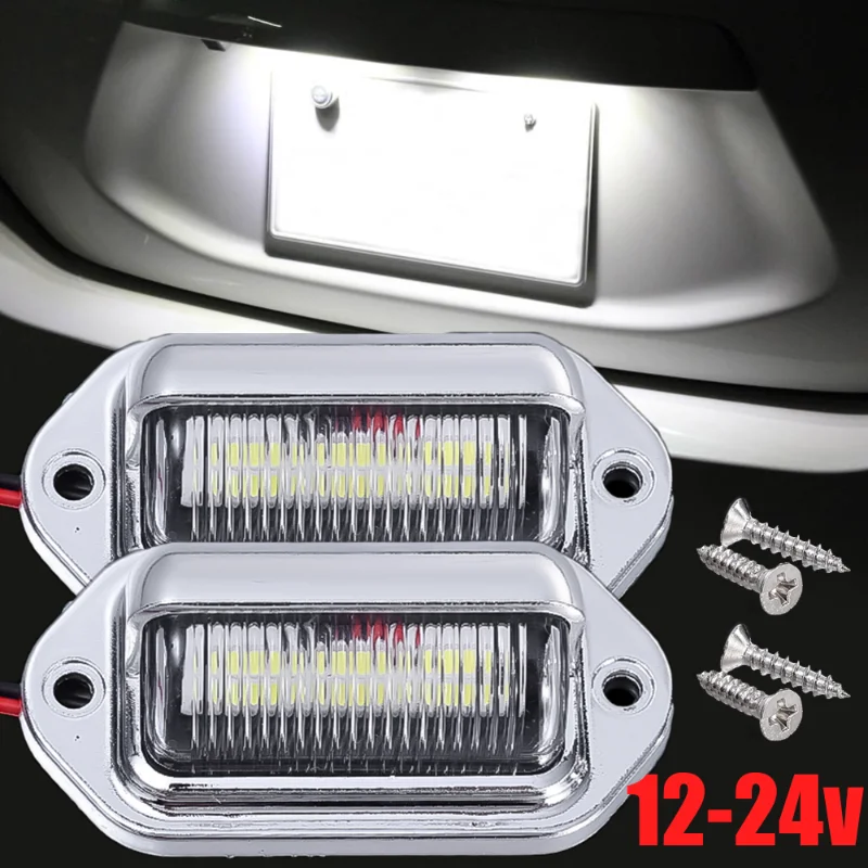 

Universal 6 LED Car Truck License Plate Lights Truck RV Trailer Van Tail Lamp Waterproof Signal Lamp White Lighting Bulbs 12-24V