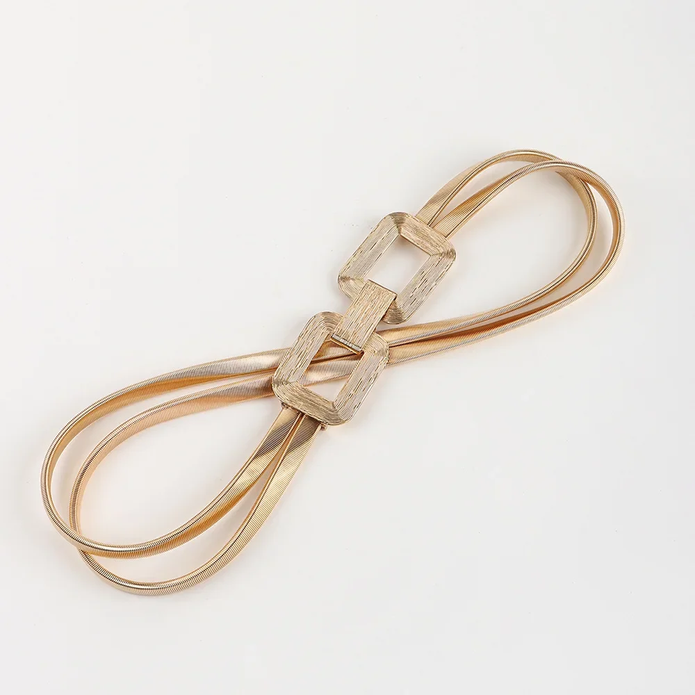 Taillen kette Damen neue Doppels chicht Feder kette geometrische Metalls chnalle vielseitige Mode Dekoration Kleid Gold gürtel – Detail 3