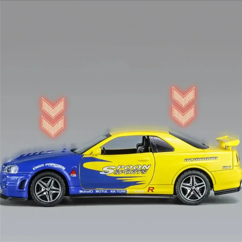 1:32 Nissan Skyline Ares GTR R34 Alloy Sports Car Model Diecast Metal Toy Racing Car Model Simulation Sound Light Childrens Gift 4