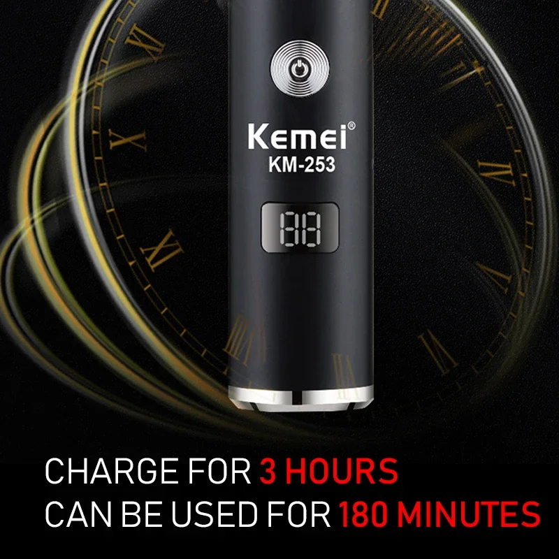 Kemei KM-253 남성용 전문 헤어 커팅 머신, 무선 헤어 트리머 머신, USB 충전 헤어 클리퍼