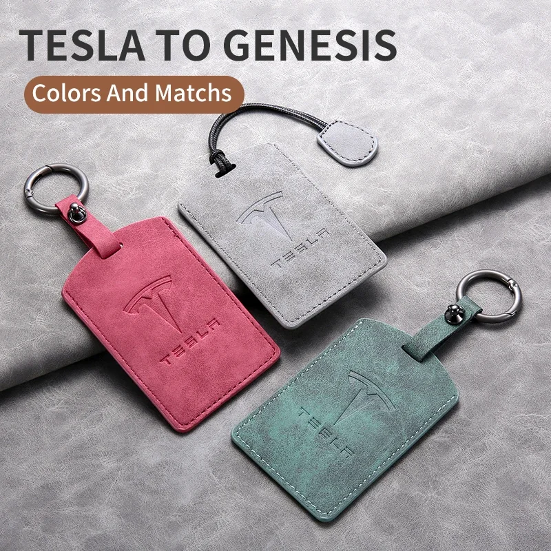 Leather Car Smart Remote Key Card Case Cover Protector Holder Shell For Tesla Model 3 Model Y Keyless Keychain Accessories