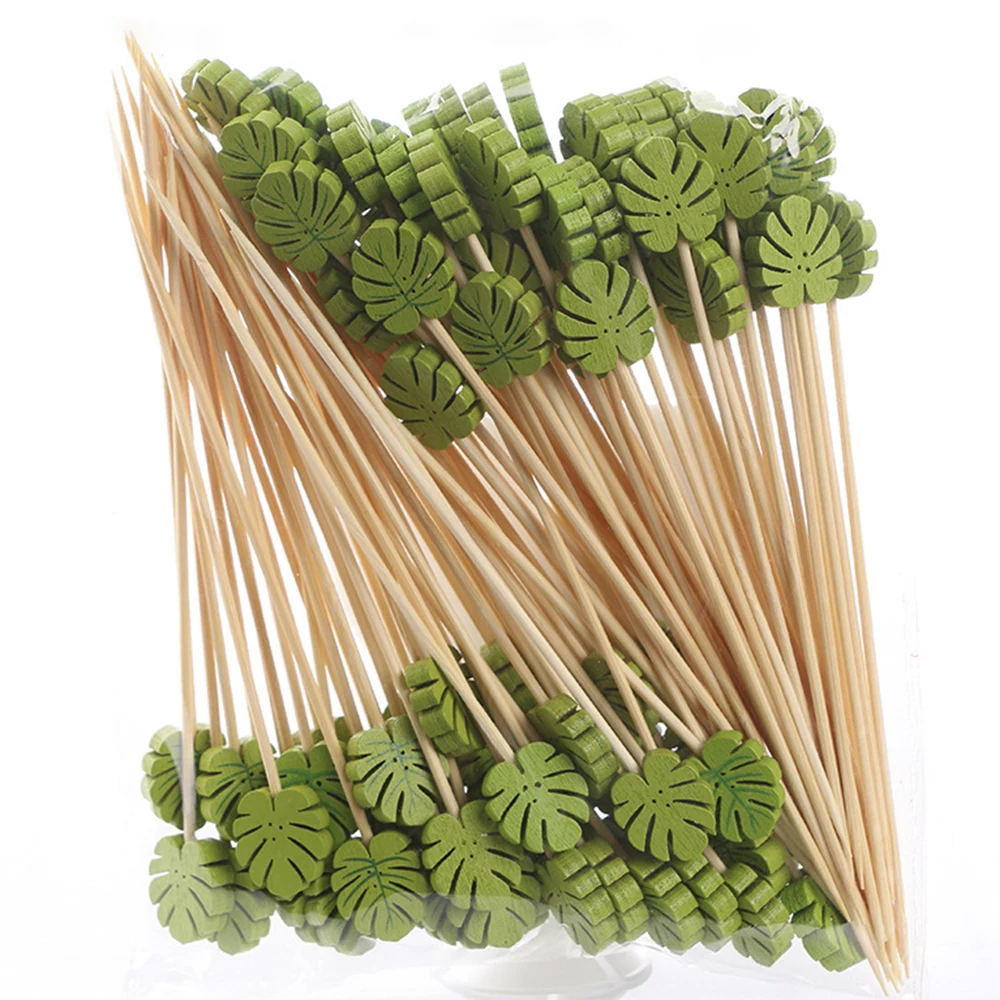 Disposable Food Picks 50/100Pcs Bamboo Skewers Hawaii Party Cupcake Fruit Fork Party Dessert Salad Stick Toothpick