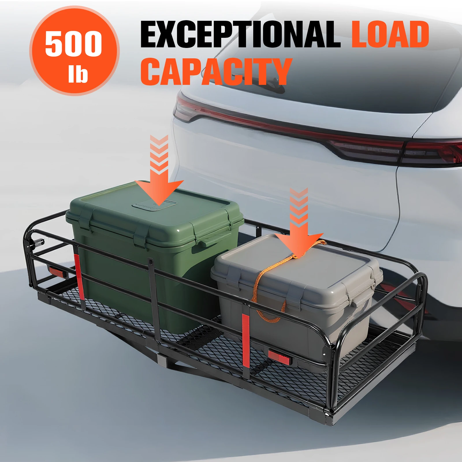 Rear Luggage Basket 500 Lbs Rear Hitch Tray Hitch Mount Cargo Holder for SUV Pickup Truck Trailer