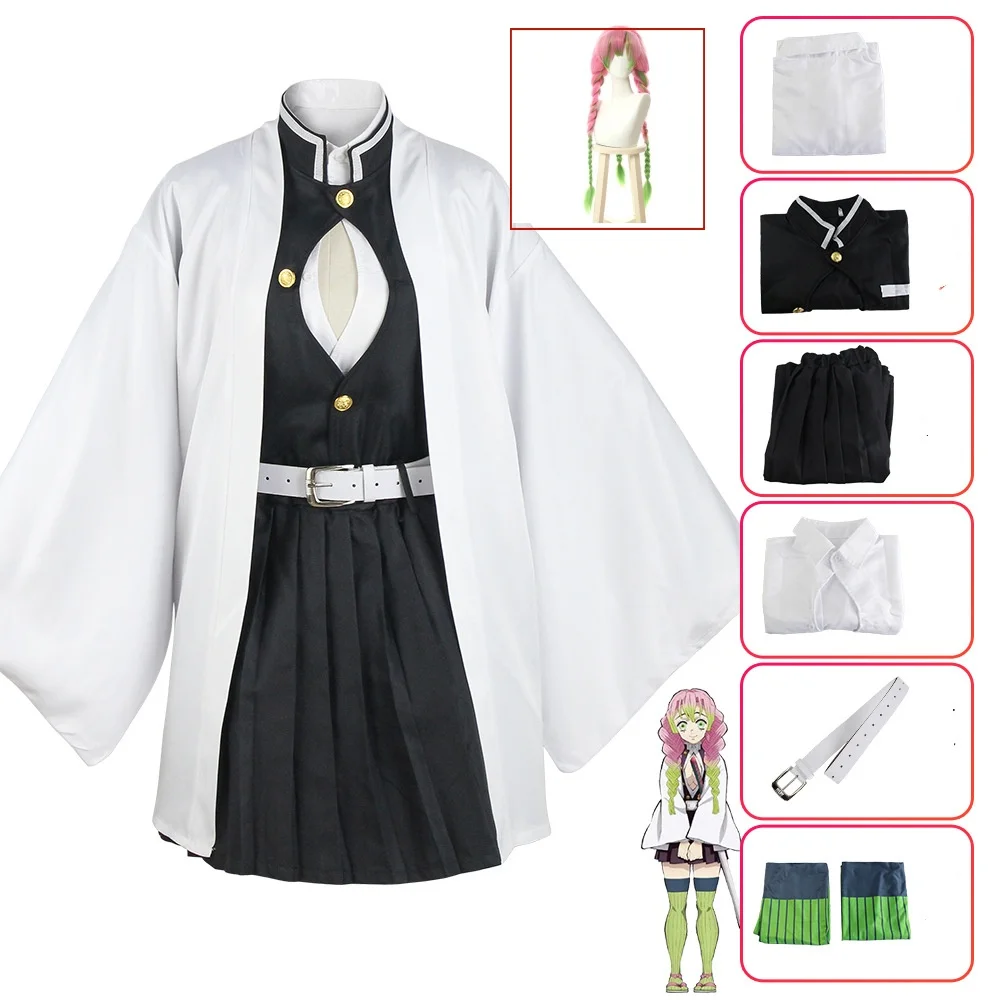 thumbnail image 1 of Anime Demon Slayer Cos Kanroji Mitsuri Cosplay Kimetsu no Yaiba disfraz Kimono uniforme ropa accesorios conjunto disfraz de Halloween, 1 of 5