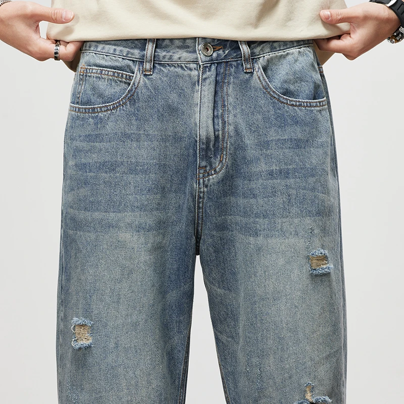 موضة ممزق الجينز الرجال الصيف رقيقة لينة مستقيم Vi...