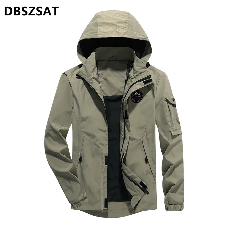 

Мужская водонепроницаемая ветровка в стиле милитари, быстросохнущая воздухопроницаемая куртка с капюшоном, весна-осень