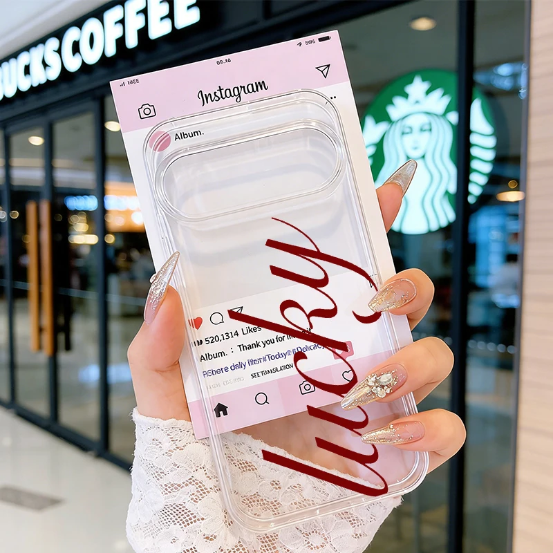 Creative Stylish French-English Lucky Clear Phone Case - Cute Y2K Soft TPU Cover