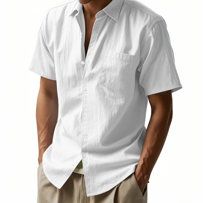 Mens Linen Short Sleeve Casual Shirts