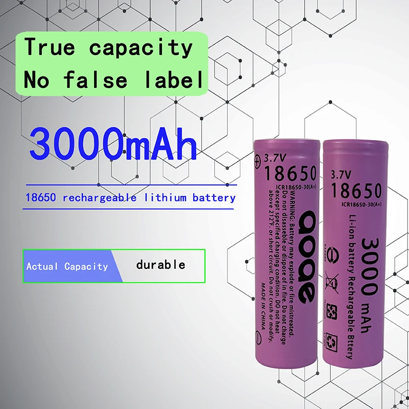 

18650 rechargeable lithium-ion battery 3.7V, 3000mAh, suitable for installing batteries, flashlights, and tool replacements