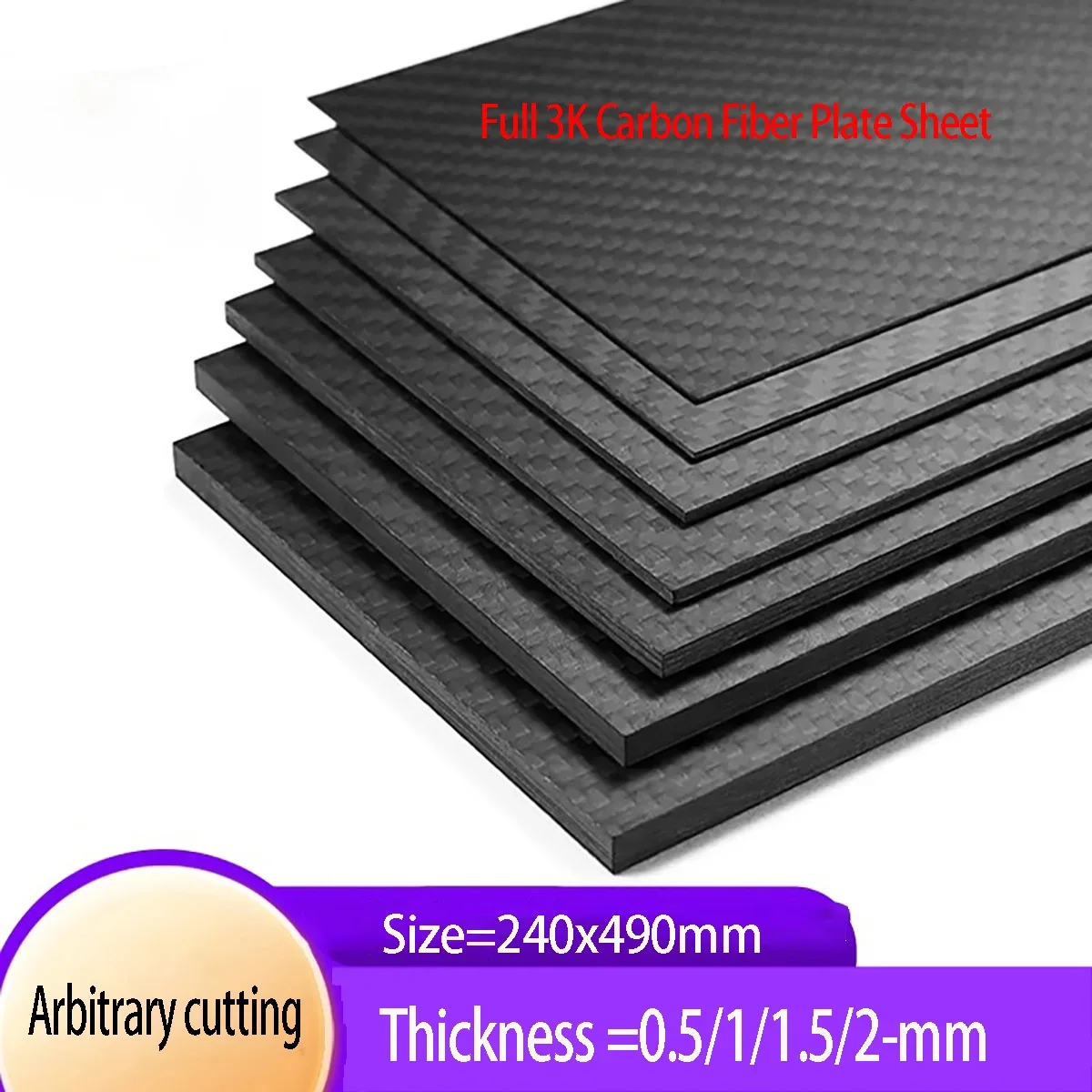 3K Kohlefaserplatte 0,5mm bis 2mm 240x490mm Panel Hochfestes Verbundmaterial für DIY & Industrieteile – Detail 1