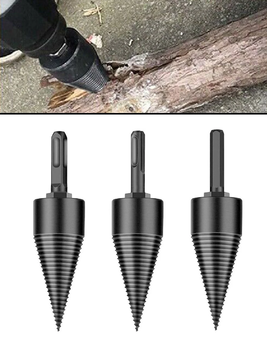 High Carbon Steel Firewood Cutting Bit Home Electric Drill Wood Breaking Tool Wood Cutting Fire Splitting Cone Drill Bits