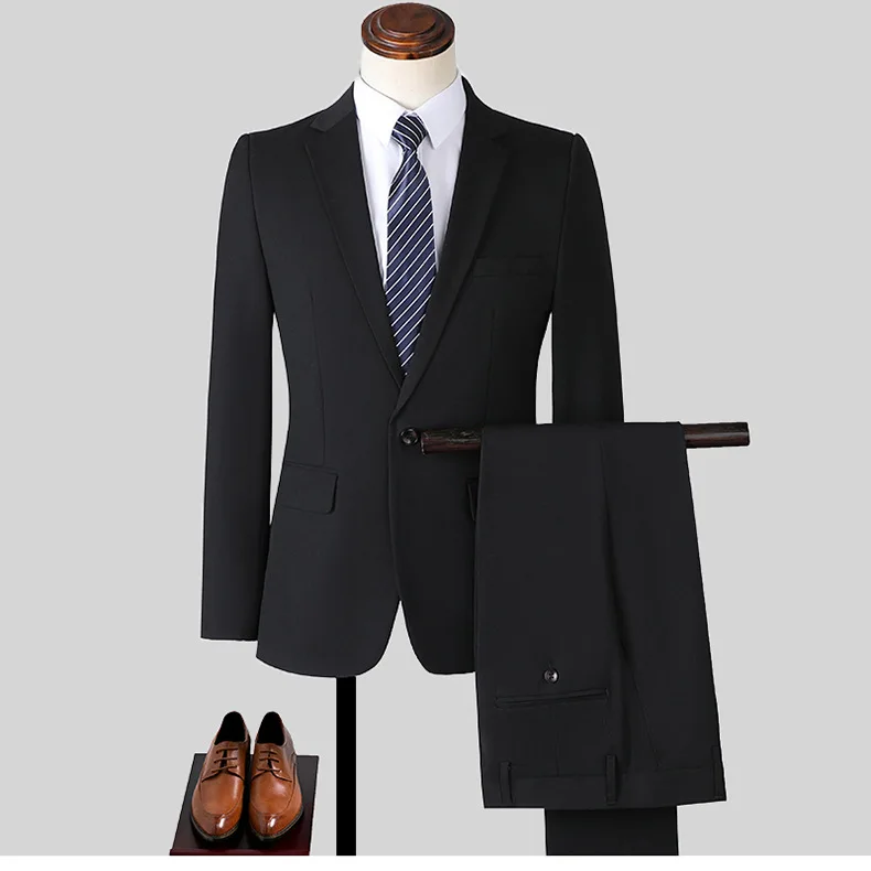 Men's S-10XL Business Formal Suit Solid Color (Jacket +Trousers) Bridegroom Best Man Simple Elegant Fashion Job Interview