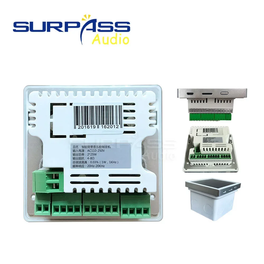 Smart Home Audio 2/4 Channel Wireless Bluetooth Mini Amplifier 4'' Touch Screen FM Radio AUX TF Card Function In Wall Amplifier