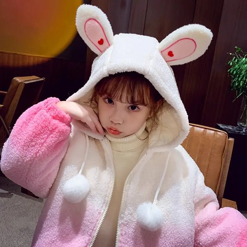 

2024 Winter Kids Baby Girls Lamb Parka Hooded Jacket Children Clothing Girls Boy Jacket Clothes Coat Snowsuit Outerwear Overcoat