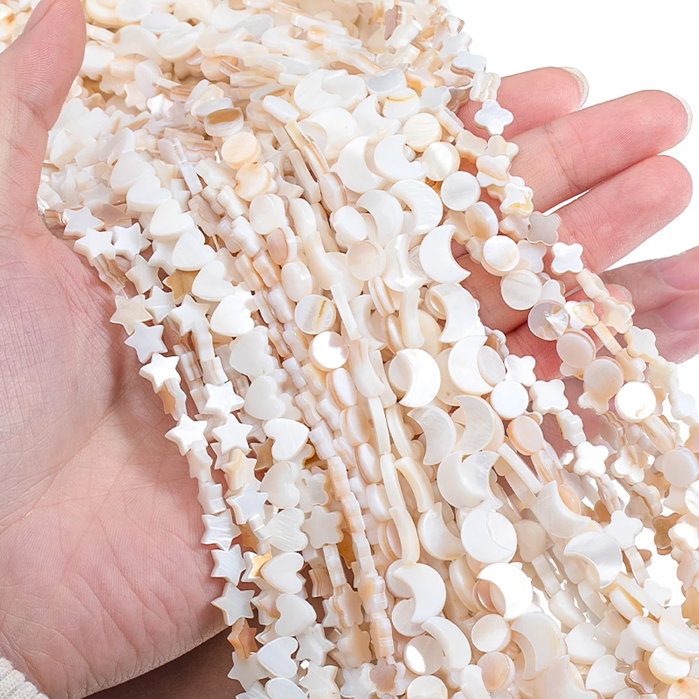 30-60pcs-Natural-Freshwater-Shell-Beads-White-Heart-Star-Moon-Flower ...