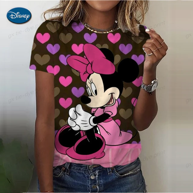 Camiseta con estampado Floral Vintage para mujer, Tops informales de manga  corta con cuello redondo de Disney, Minnie, Mickey Mouse, ropa de calle 3D, talla  grande - AliExpress