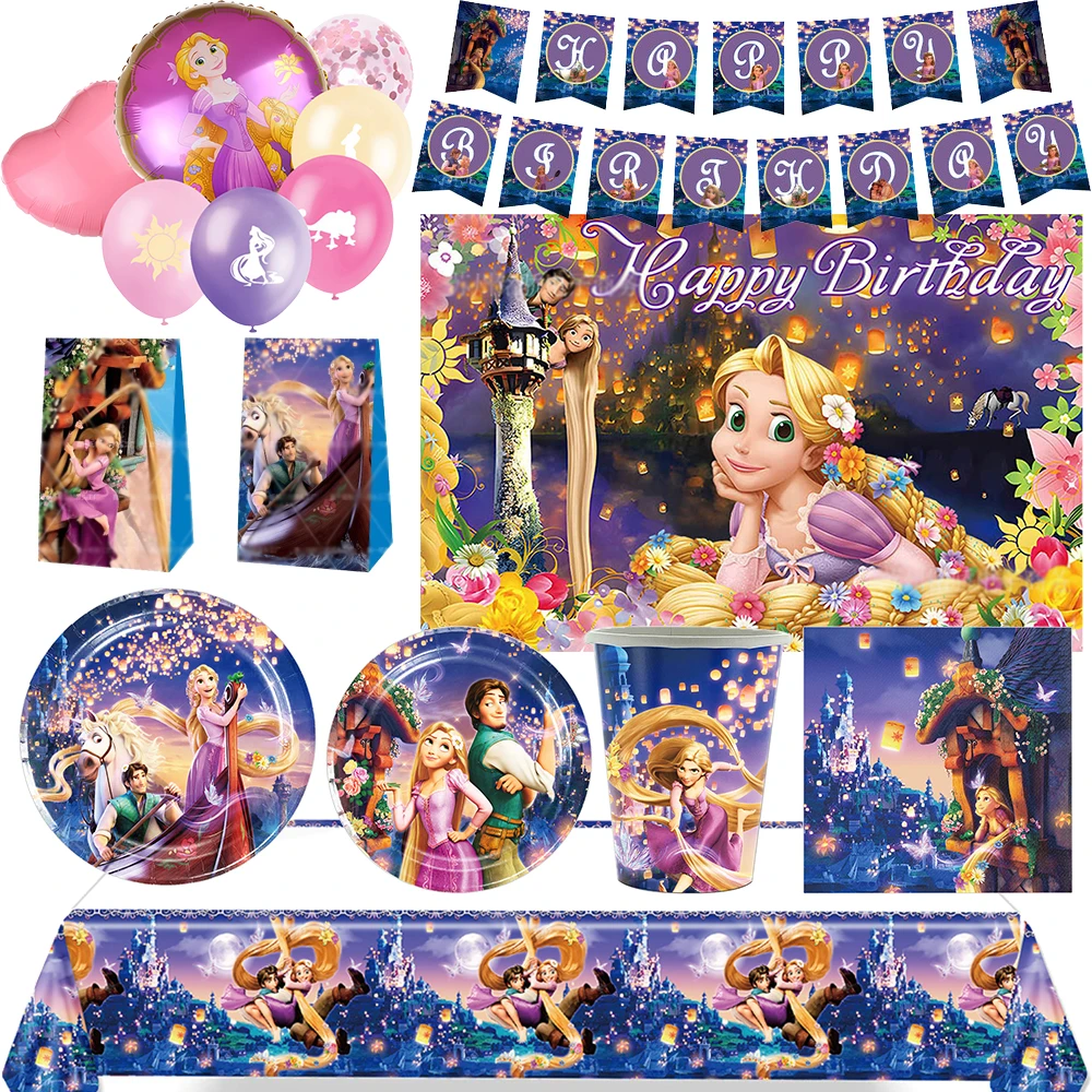 Rapunzel Princess Tangled Theme Birthday Party Decorative Disposable Tableware Background Balloon Banner Baby Shower Kid Gift first communion baptism backdrop rustic wood god bless christening baby shower birthday party photography background banner