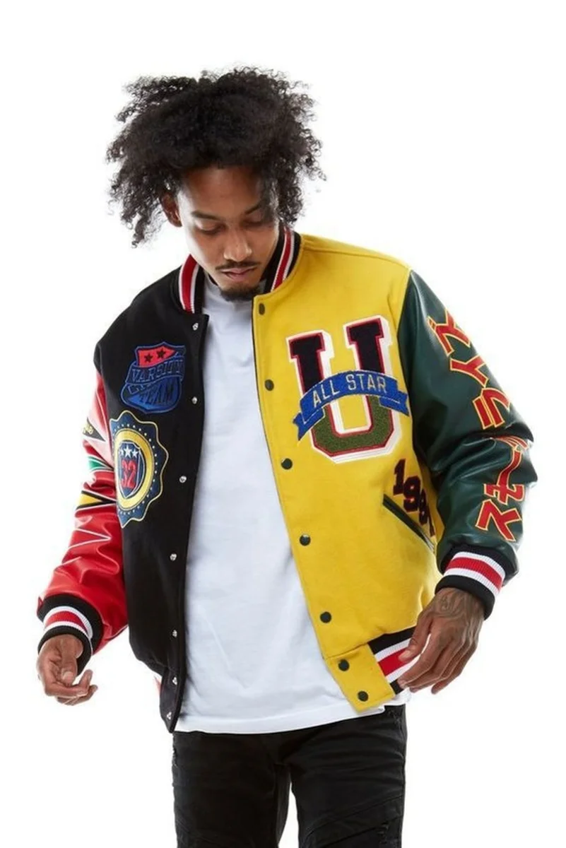 

style yellow letter baseball uniform hip hop new ins tide high-end thick section design trend jacket hot salestar jackethoodies