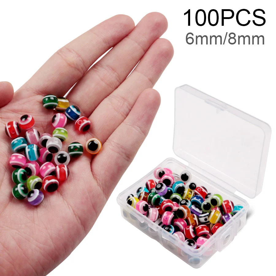 100pcs/box Fishing Beads Set 6mm 8mm 3D Fish Eyes Mixed Color Space Beans Stopper DIY Kit Fishing Tackle Accessories