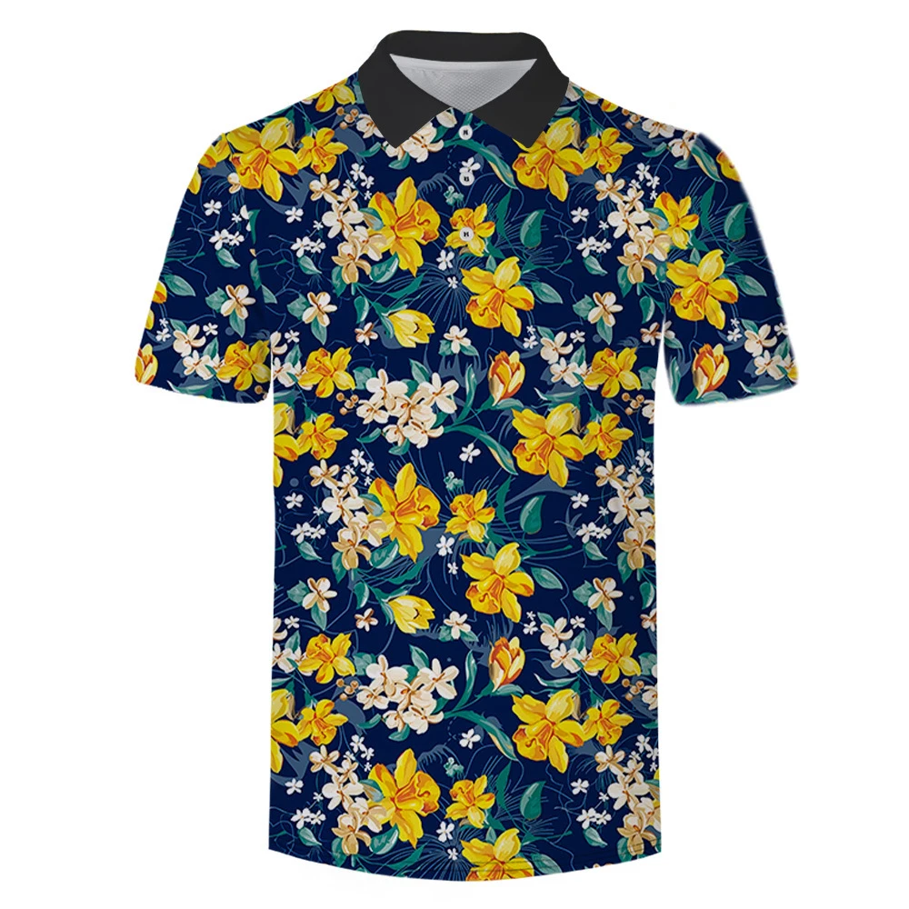 Polo Homme Colorful Art Flowers Fashion Streetwear Casual Polo Da Uomo Harajuku Cool 3D Stampato Polo Da Uomo Manica Corta