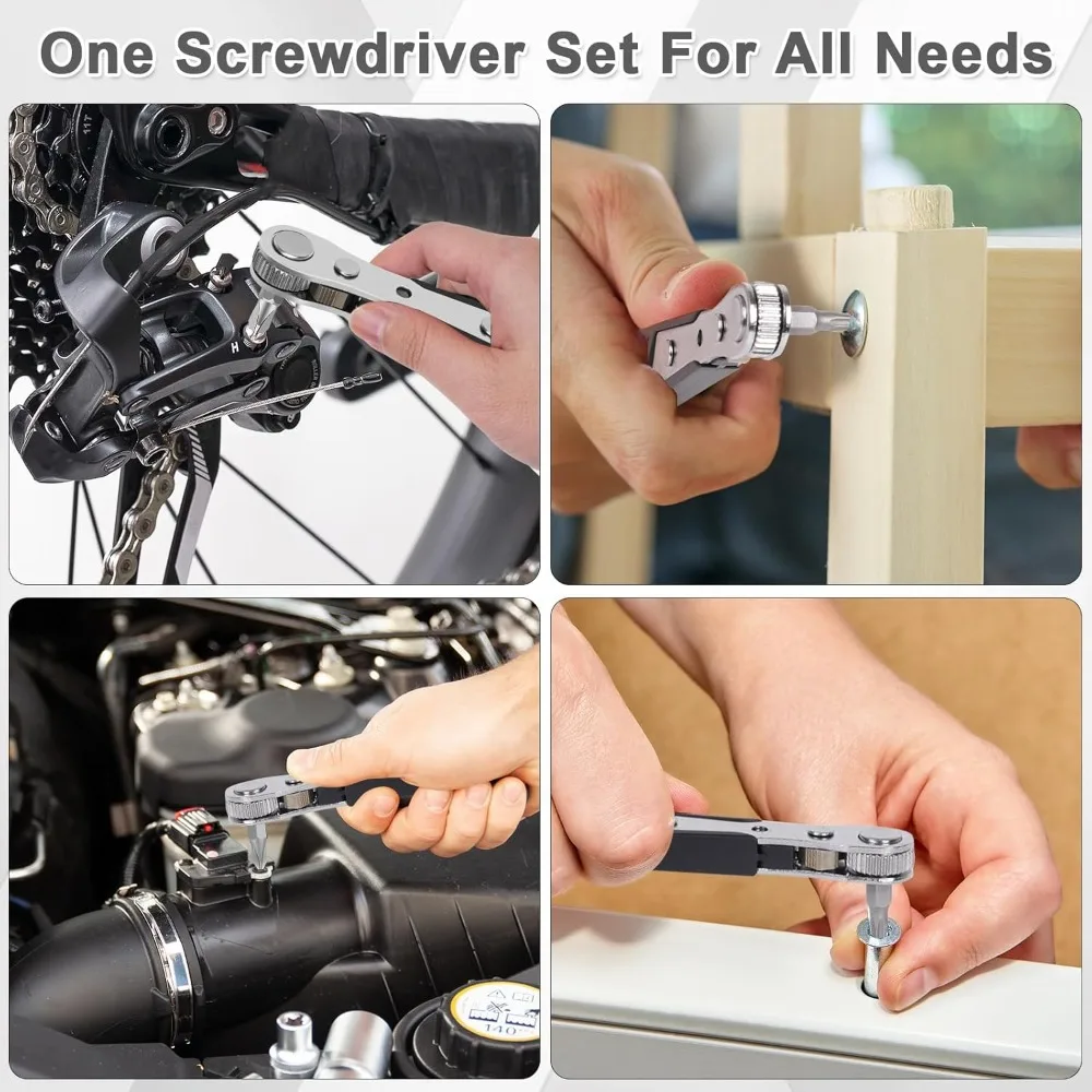 Compact Multi-Position Screwdriver Set for Tight Spaces - Versatile and Professional Mini Ratchet Kit