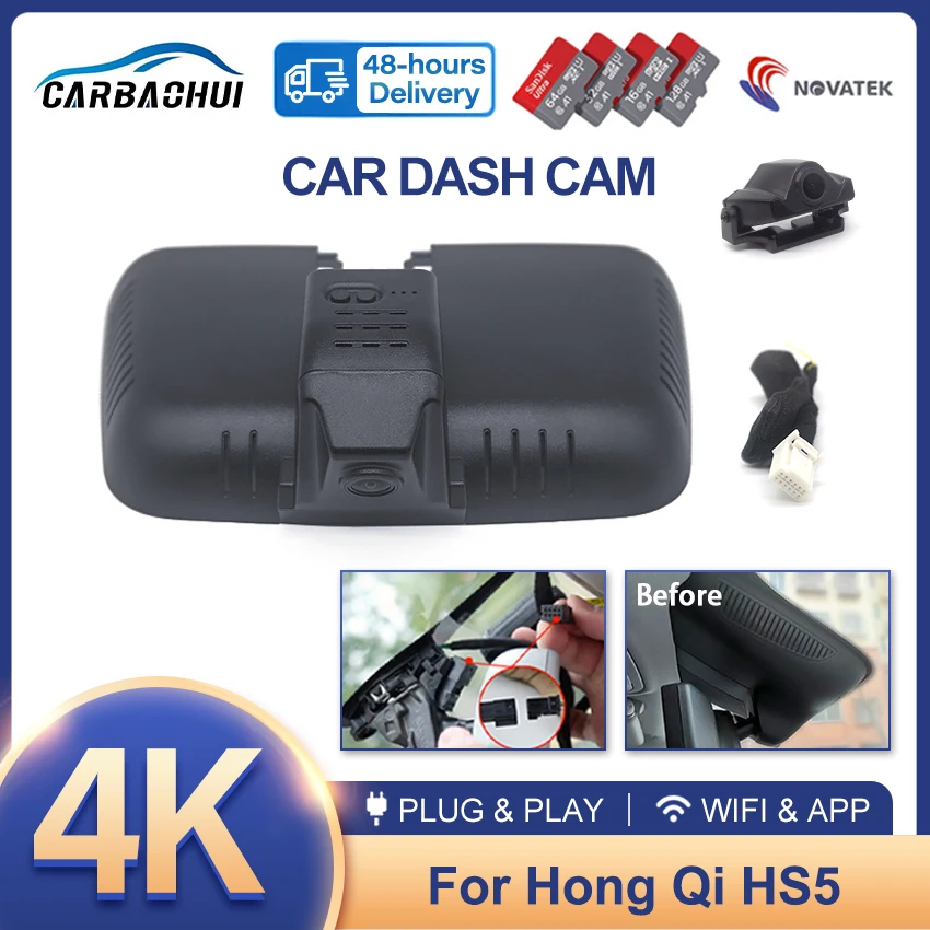 Nuovo 4K Plug And Play Car Dvr Dash Cam Wifi Videocamera Per Videoregistratore Per Hongqi Hong Qi Hs5 2019 2020 2021 2022 Hd Wireless Dashcam
