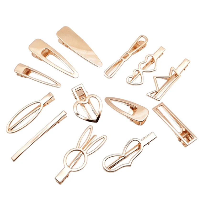 100 Stück Kaninchenkrone Wassertropfen Gold Metall Haarspange Legierung Herz Alligator Haarnadel Haarspangen für DIY Kopfbedeckung Haarschmuck